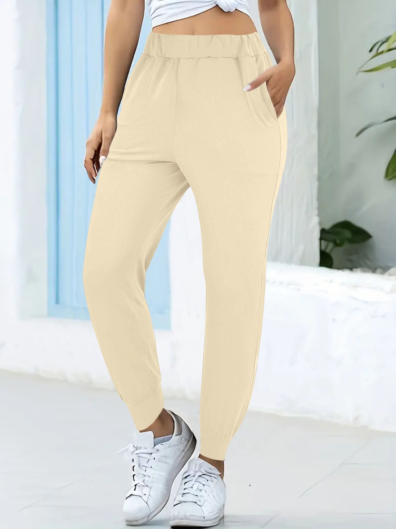 Street-wave Women's Joggers Comfortable With Elastic Waistband And Pockets For Everyday Wear