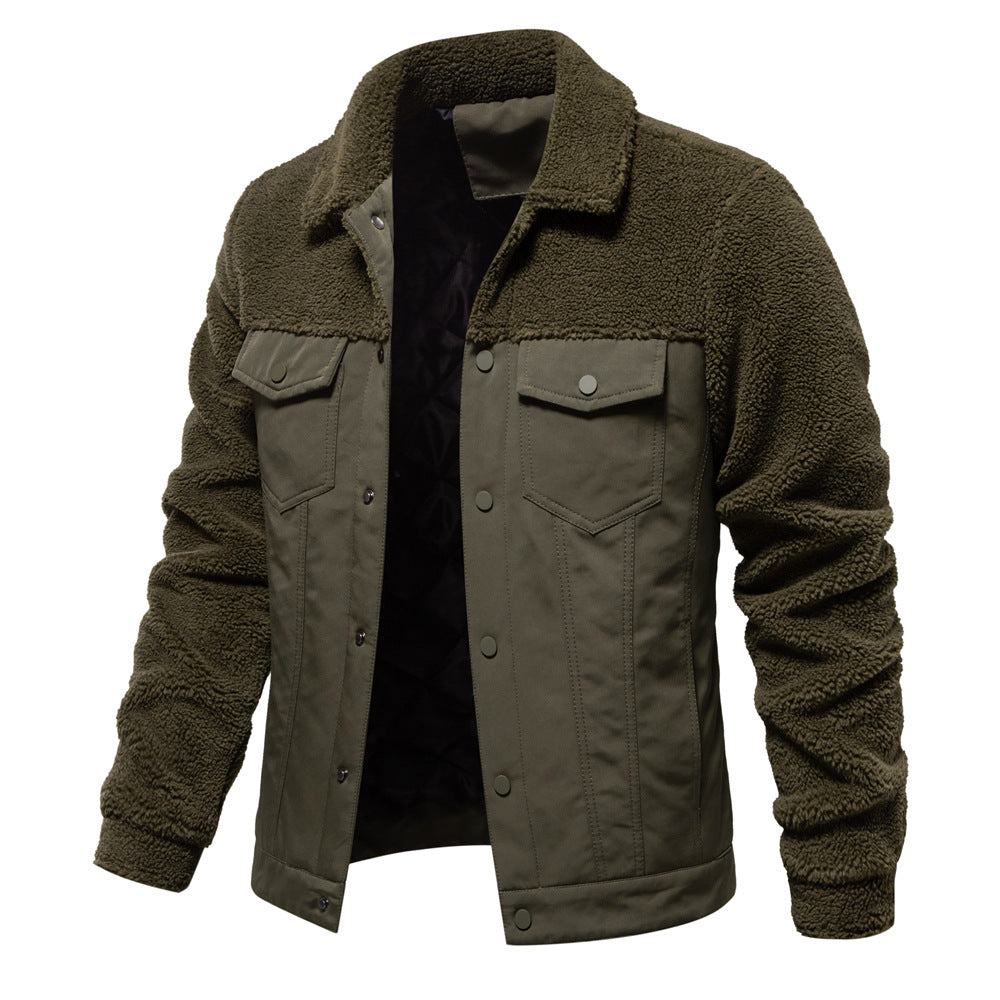 Street-Wave Shearling-Lined Jacket For Men Warm Durable Two-Tone Parka Style With Cozy Fleece Interior