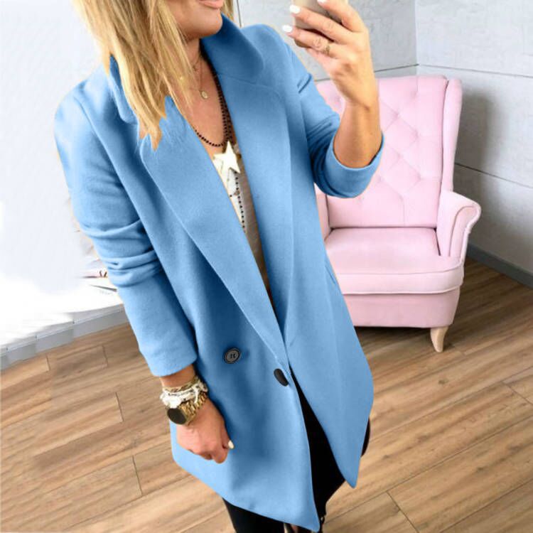 Street-wave Long Tailored Coat For Women With Elegant Lapel And Practical Pockets