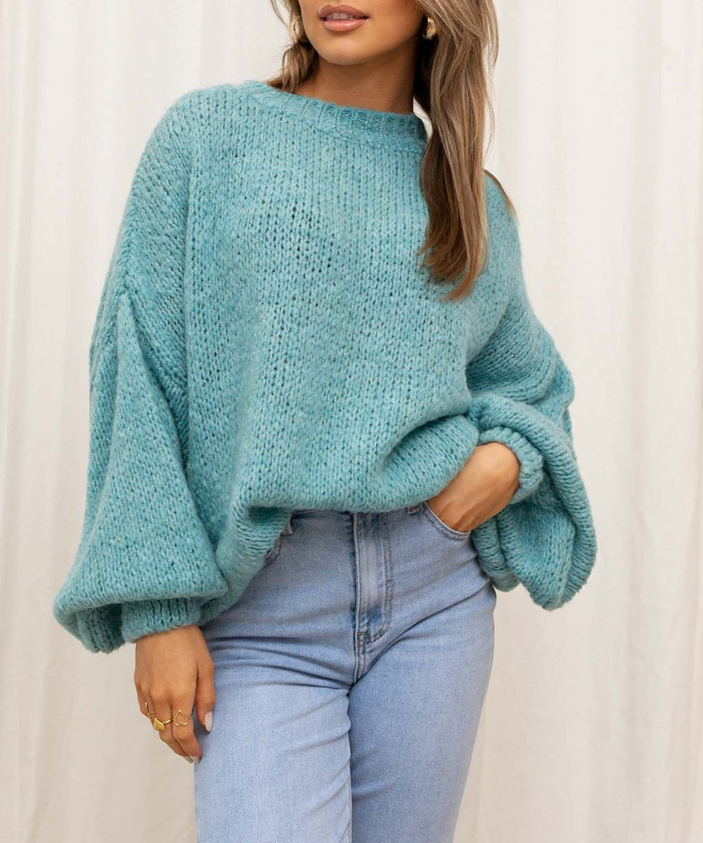 Street Wave Women Oversize Cozy Pullover With Voluminous Sleeves And Soft Textured Knit For Autumn