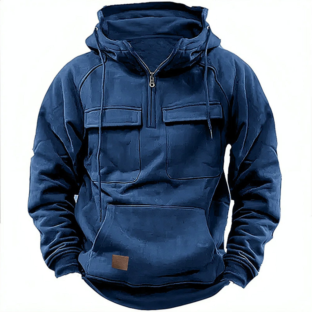 Street-Wave Men's Utility Hoodie With Front Pockets And Half Zip For Adventurers