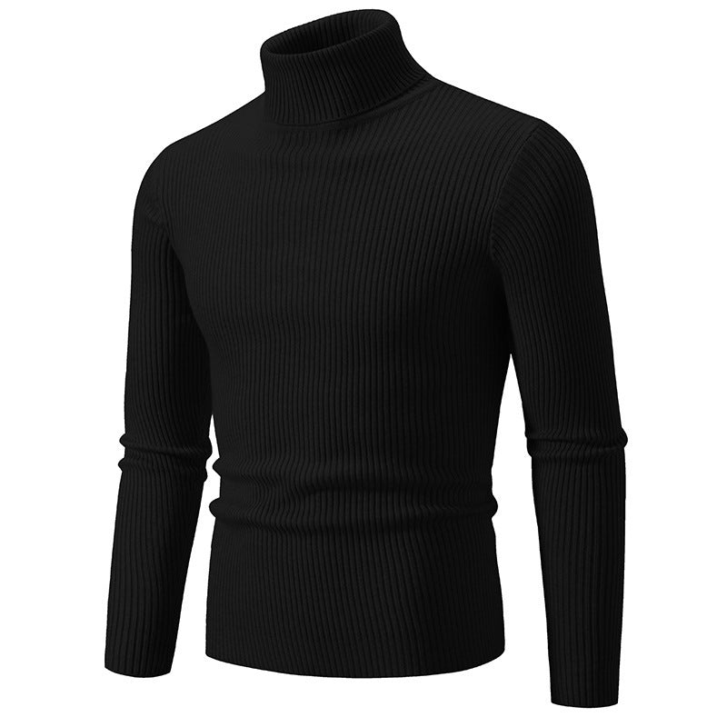 Street-Wave Men's Fine Ribbed Turtleneck Sweater Durable Knit for Warmth on Cool Days