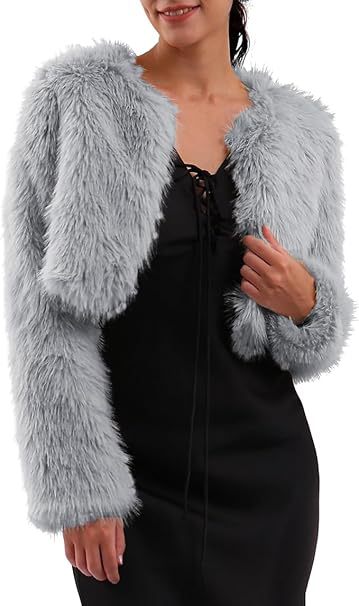 Street-Wave Women’s Glam Faux Fur Jacket Cropped With Loose Sleeves For Elegant Evening Look