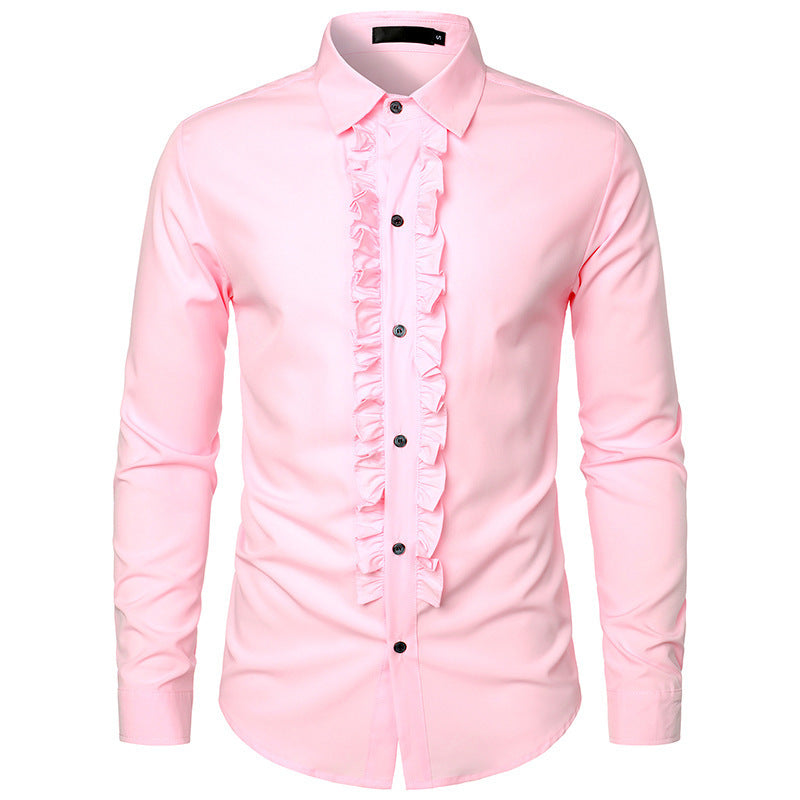 Streetwave Ruffled Long Sleeve Shirt For Men Breathable Cotton Comfort With Elegant Button Details