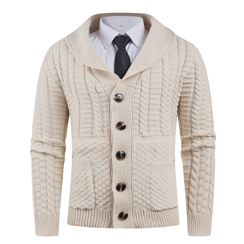 Street-Wave Mens Knit Cardigan With Modern Shawl Collar And Button Front Elegant Versatile Wear