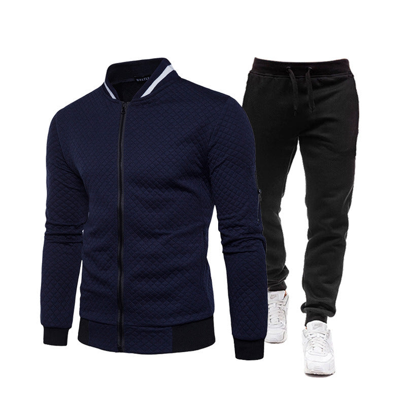Street-Wave Men's Quilted Track Jacket With Stand Collar And Jogger Set Great For Gym And Everyday Wear