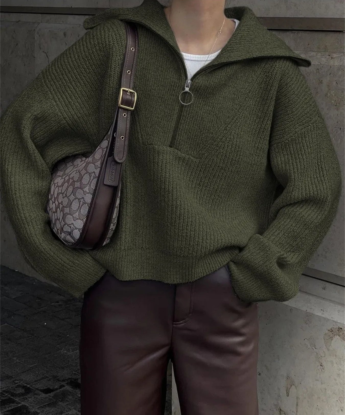 Streetwave Womens Zip Knit Pullover With Relaxed Fit For Cozy Warmth And Style Everyday