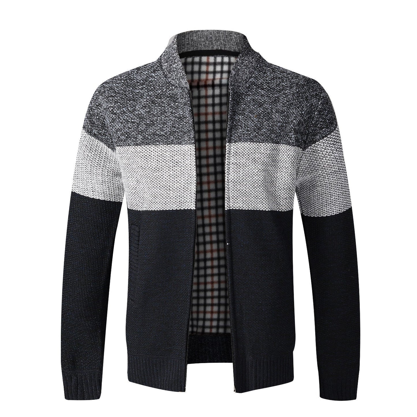 Street-wave Men's Knit Cardigan Modern Colorblock Design Versatile Layering for Everyday Style