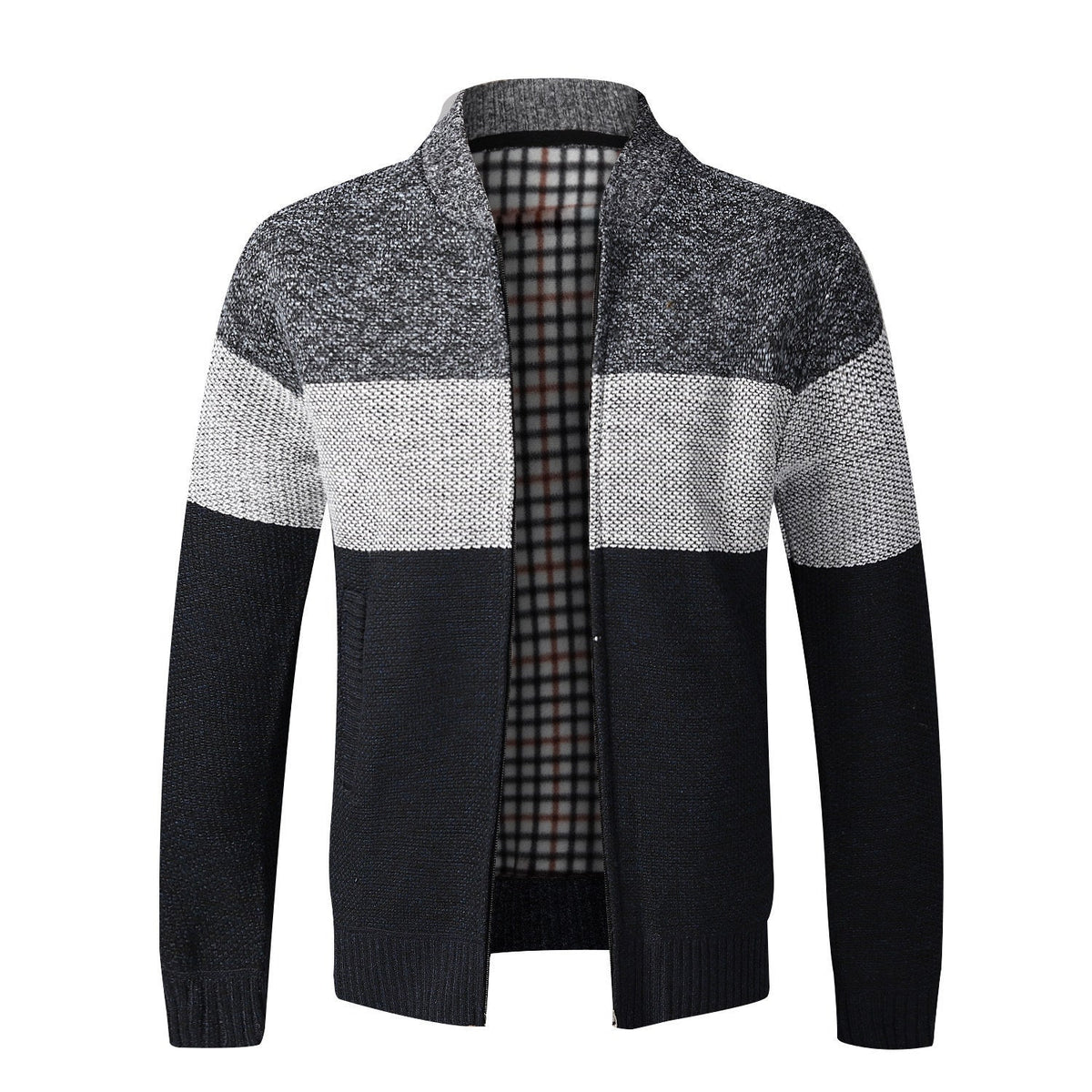 Street-wave Men's Knit Cardigan Modern Colorblock Design Versatile Layering for Everyday Style