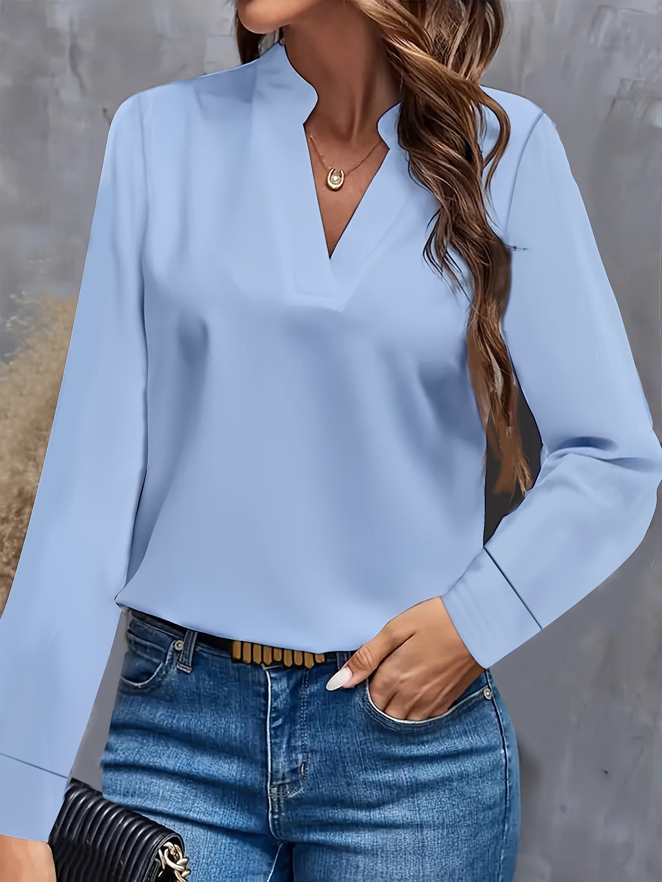 Womens V Neck Blouse Street-wave Elegant Flattering Fit for Modern Women Versatile Top