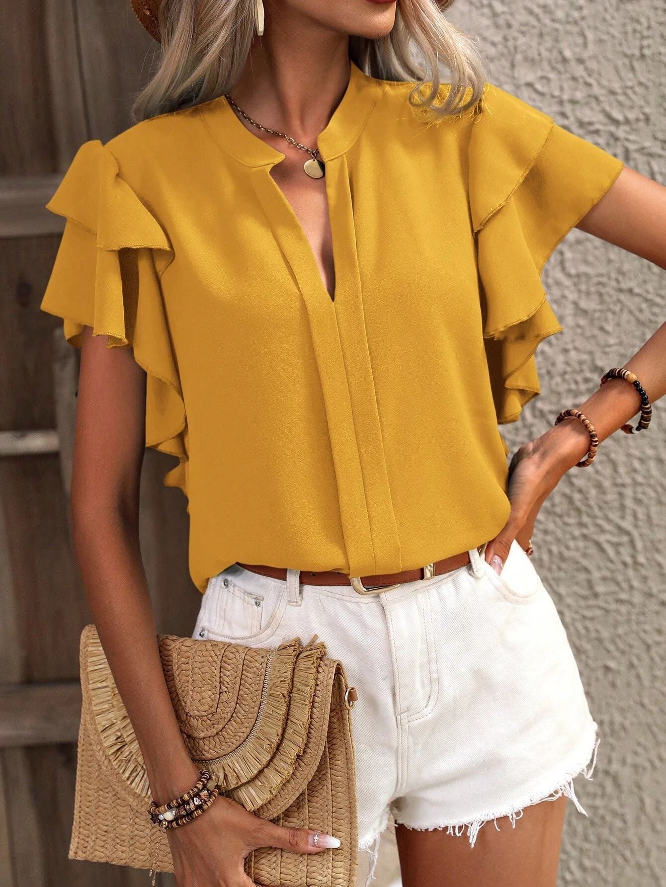 Elegant Women's Blouse With Voluminous Ruffles By Street-wave Chic Versatile Top For Work And Casual