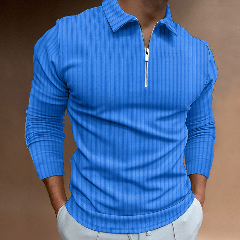 Streetwave Mens Zip Polo Shirt With Stripes Modern Comfortable Polo For Fashion Forward Men
