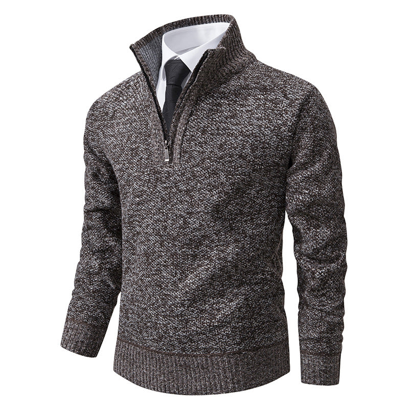 Street-Wave Men's Zip-Up Knit Pullover With Textured Surface For Stylish Everyday Warmth