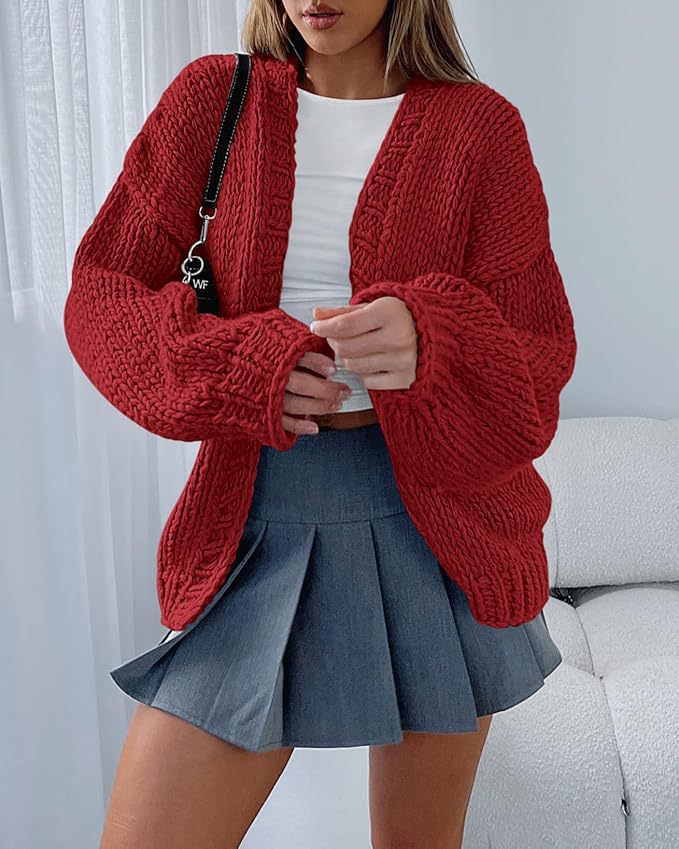 Street-wave Womens Knit Cardigan With Voluminous Sleeves Open Front For Versatile Casual Chic Wardrobe