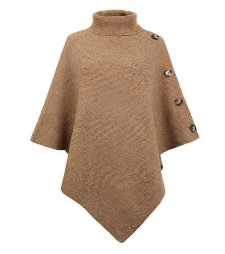 Streetwave Women Knit Poncho With High Collar And Button Details Cozy Autumn Essential