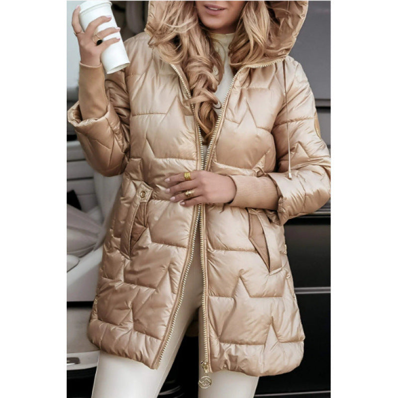 Street-wave Women Longline Quilted Coat With Removable Hood Lining And Side Zip Pockets Stylish Winter Essential