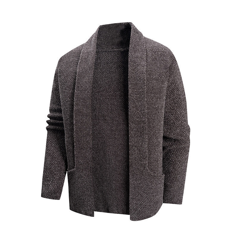 Street-wave Men's Knit Cardigan With Open Collar And Practical Pockets For Urban Versatility