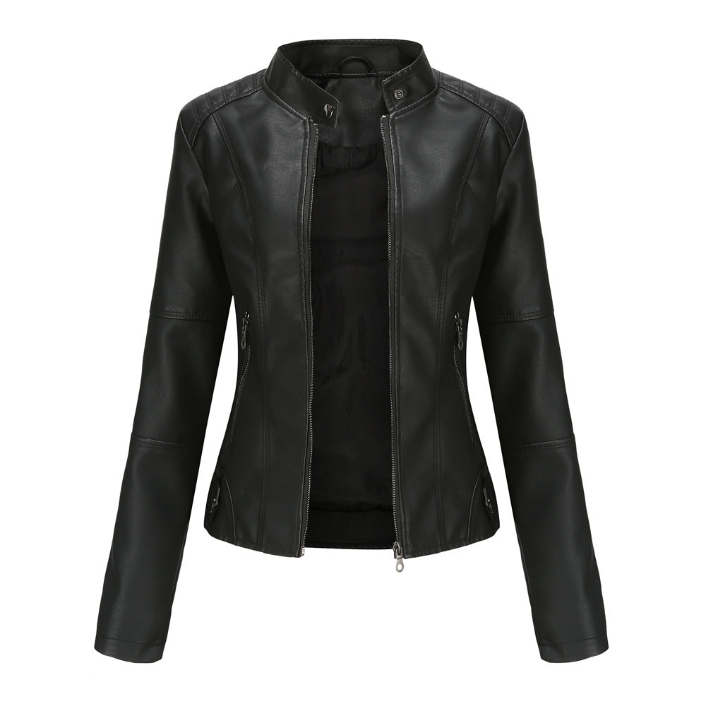 Streetwave Women Leather Jacket With Quilted Shoulders Timeless Style Cozy Comfort For Outdoors