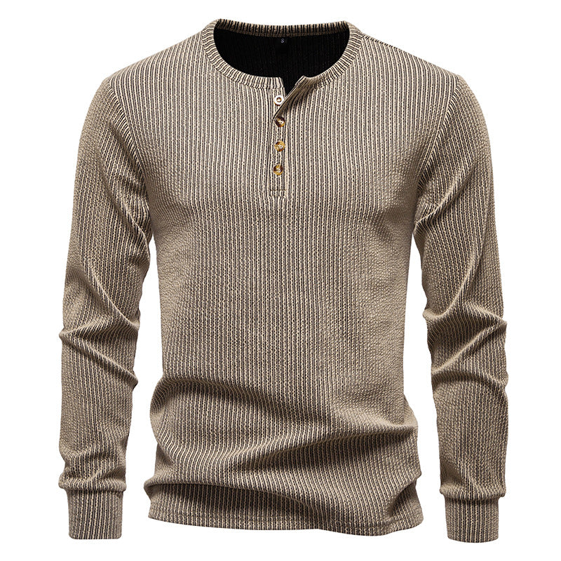 Street Wave Men's Long Sleeve Henley Shirt With Textured Stripe Pattern For Casual Comfort