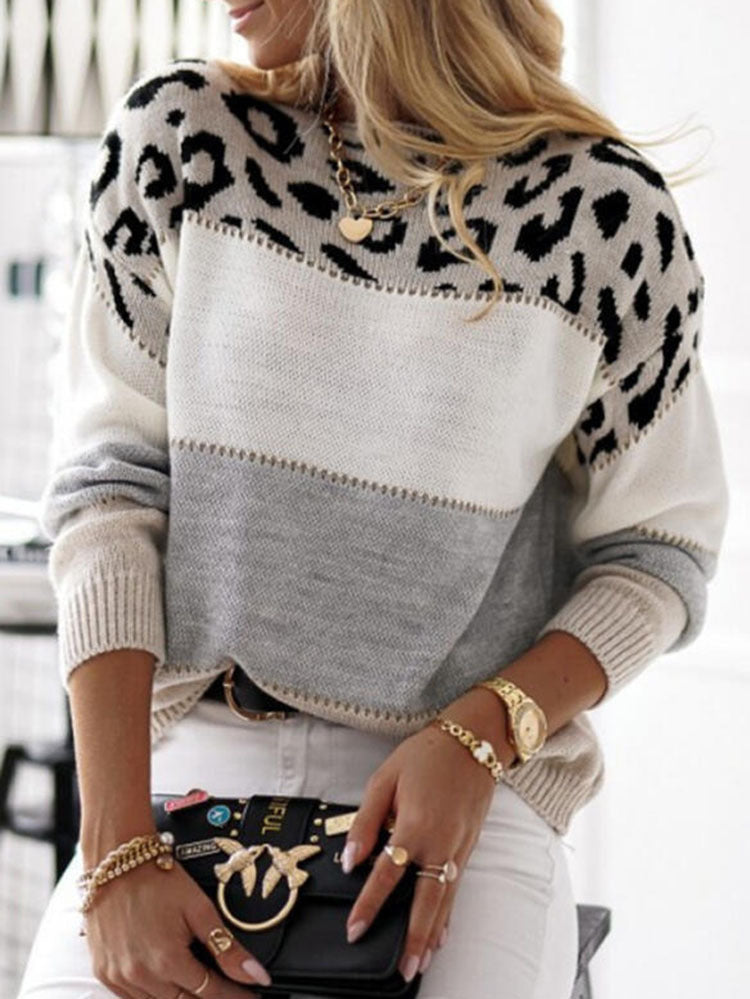 Street Wave Women's Leopard Print Knit Sweater Soft Cozy Casual Fit for Everyday Wear