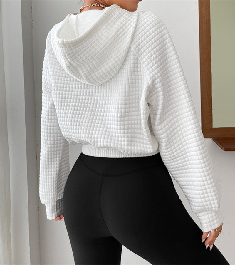 Street Wave Women Cropped Hoodie With Structured Texture Breathable Cotton Blend Chic Casual Must Have