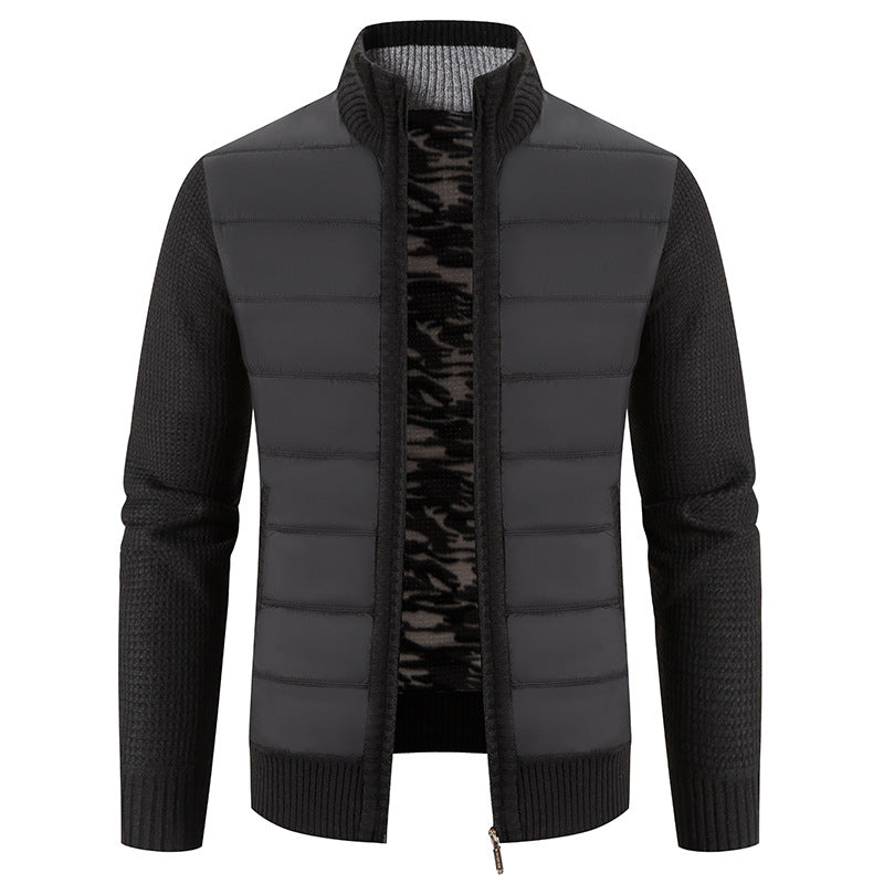 Street-wave Men's Quilted Jacket With Knit Sleeves For Warm Comfort, Modern Urban Style