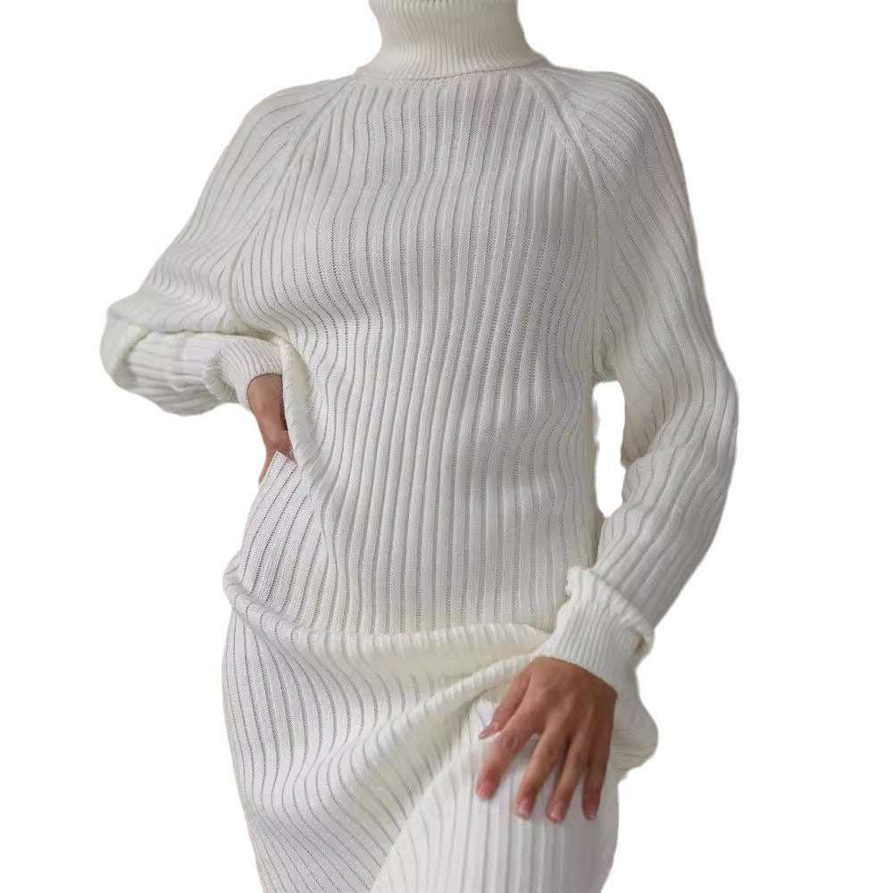 Womens Knit Dress With High Collar And Wide Sleeves Streetwave Cozy Soft Knit Everyday Festive