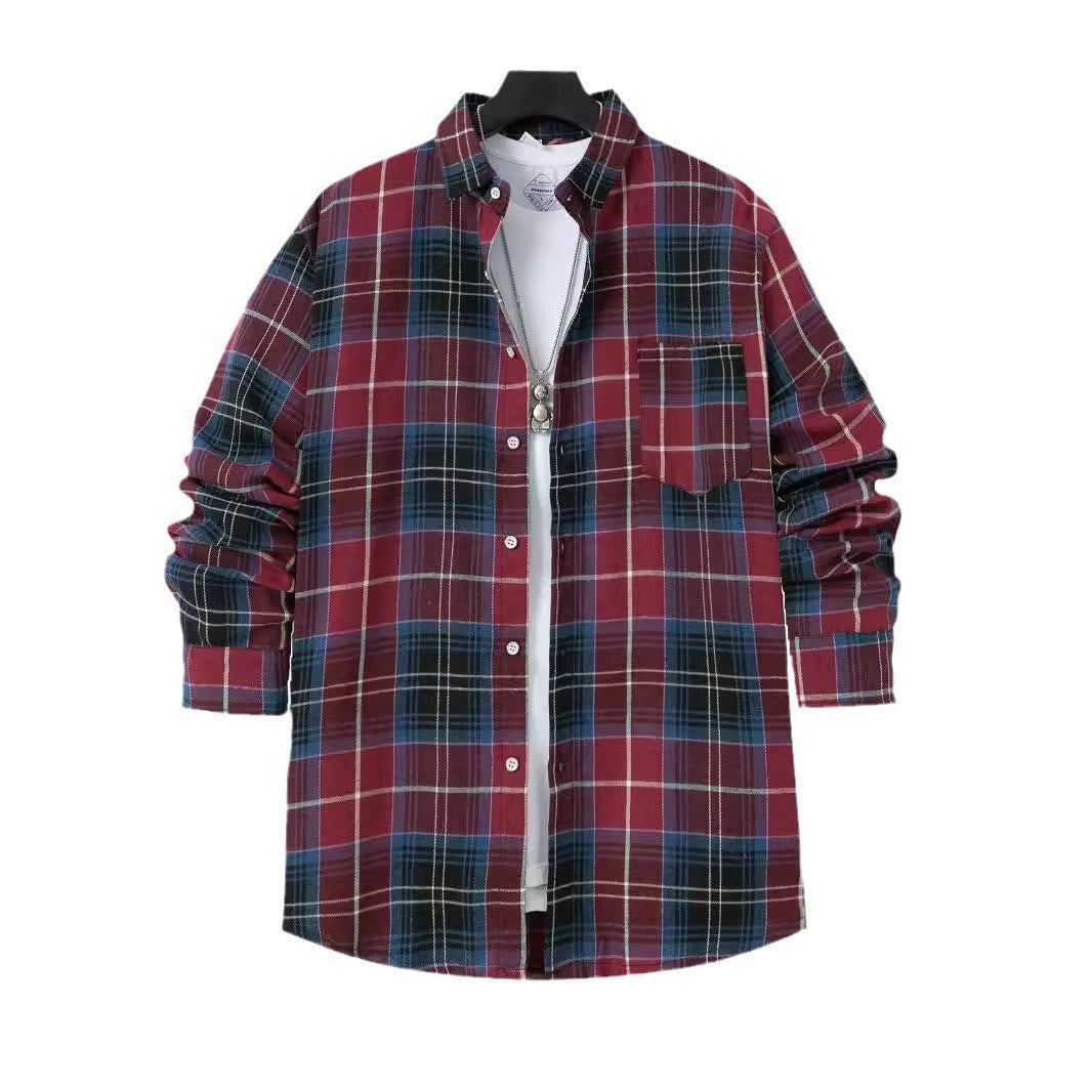 Streetwave Men Plaid Shirt Jacket Versatile Layering Piece For Casual Everyday Wear Durable Construction