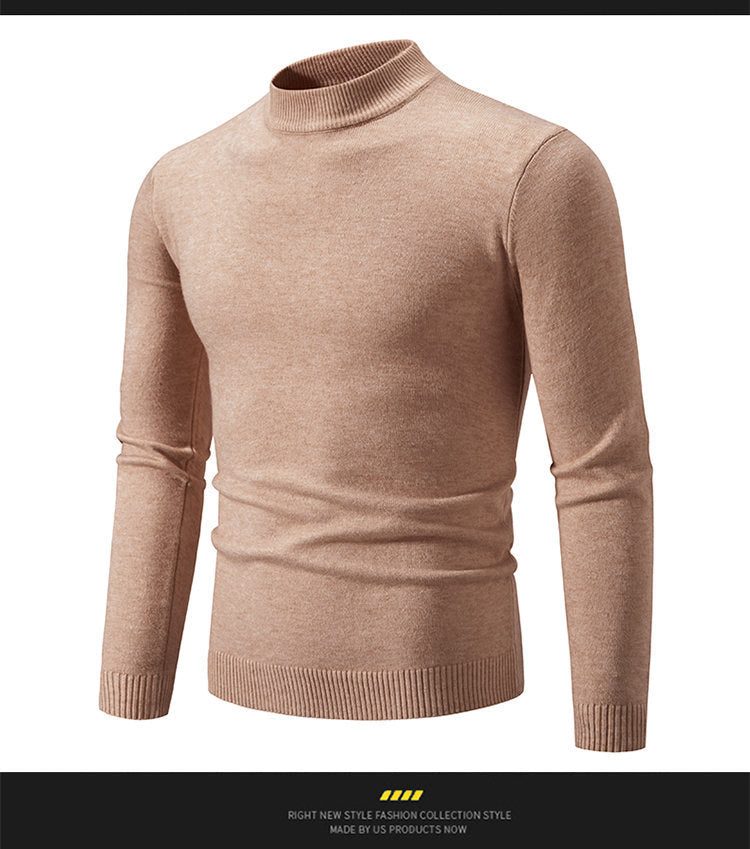 Street Wave Men's Elegant Turtleneck Sweater Breathable Cotton Stand Collar Knit