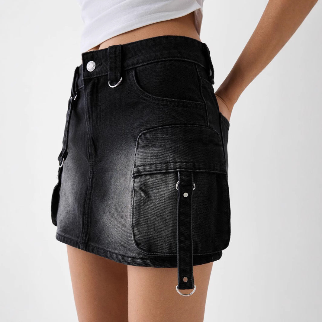 Street Wave Denim Cargo Skirt For Women With Practical Pockets And Casual Everyday Style