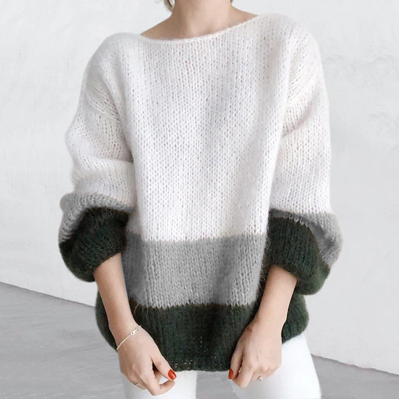 Street-Wave Women's Chunky Knit Sweater With Modern Block Pattern And Cozy Fit For Autumn And Winter Wardrobe