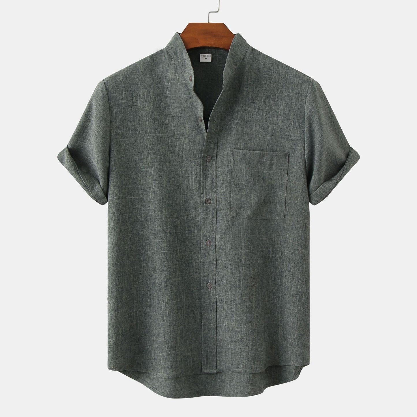 Street-Wave Men's Short Sleeve Shirt With Modern Stand Collar And Chest Pocket For Smart Casual Wear
