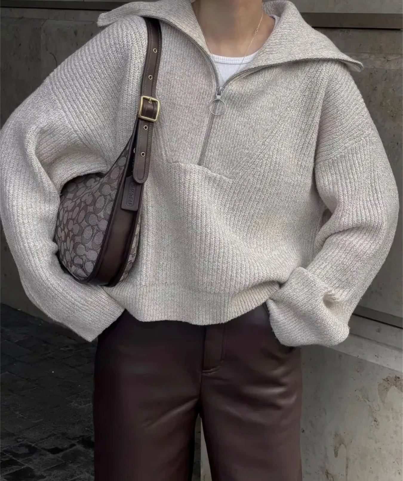 Streetwave Womens Zip Knit Pullover With Relaxed Fit For Cozy Warmth And Style Everyday