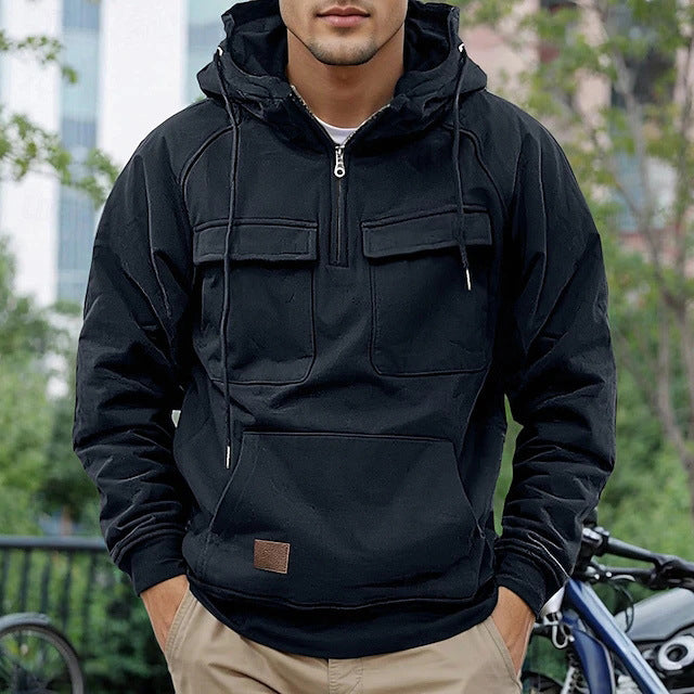 Street-wave Men's Fashionable Hooded Jacket With Practical Pockets Breathable Cotton