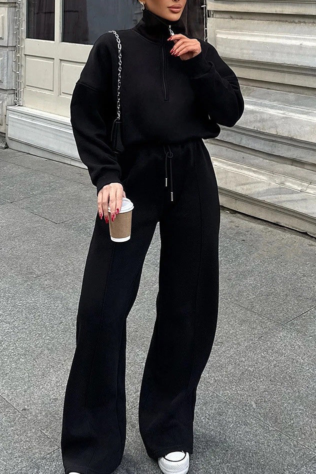 Streetwave Vibes Two Piece Half Zip Sweatshirt And Joggers Set For Women Cozy Layering And Comfort