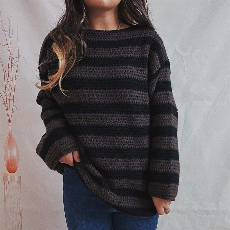 Street-wave Striped Knit Pullover Cozy Warmth For Women