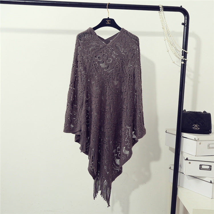 Street Wave Elegant Crochet Poncho For Women With Decorative Lace Pattern Lightweight Cozy Wrap
