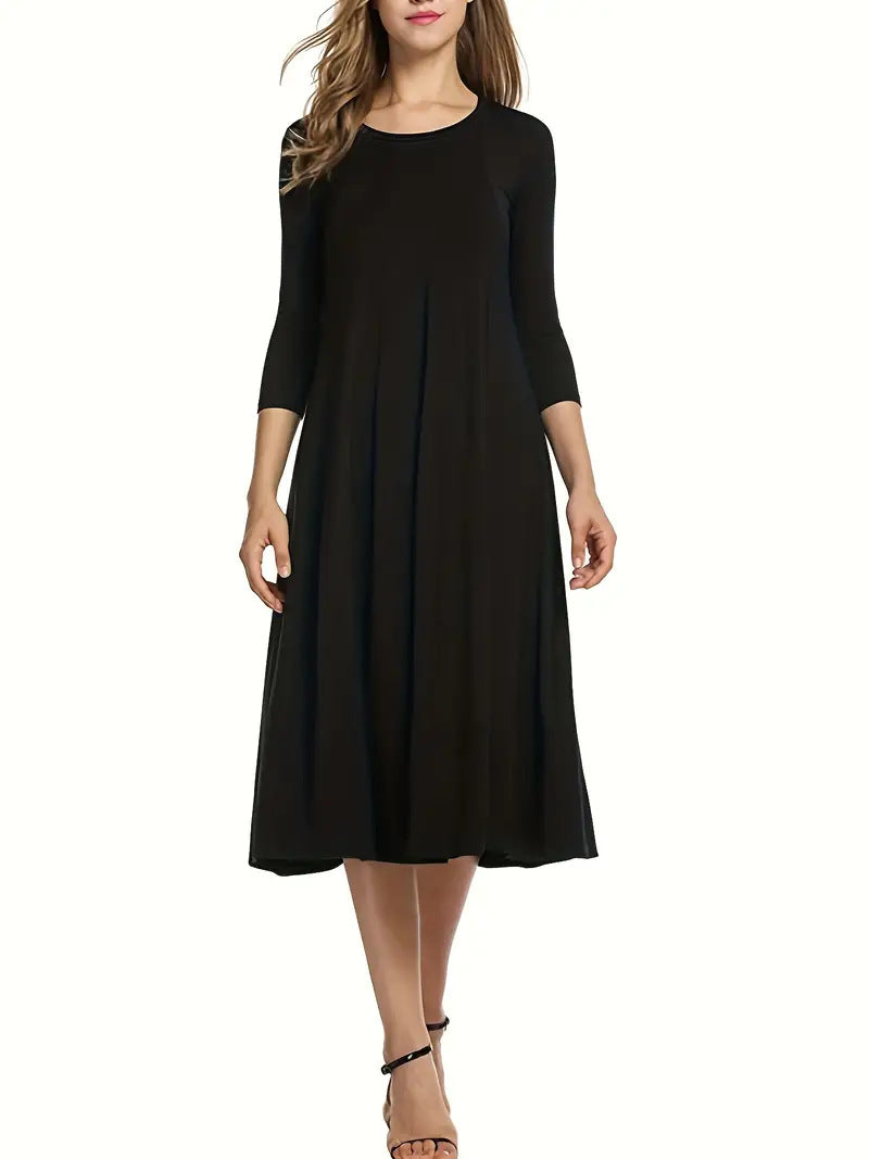Street Wave Women Midi Dress With Flattering Cut And Three Quarter Sleeves For Versatile Occasions
