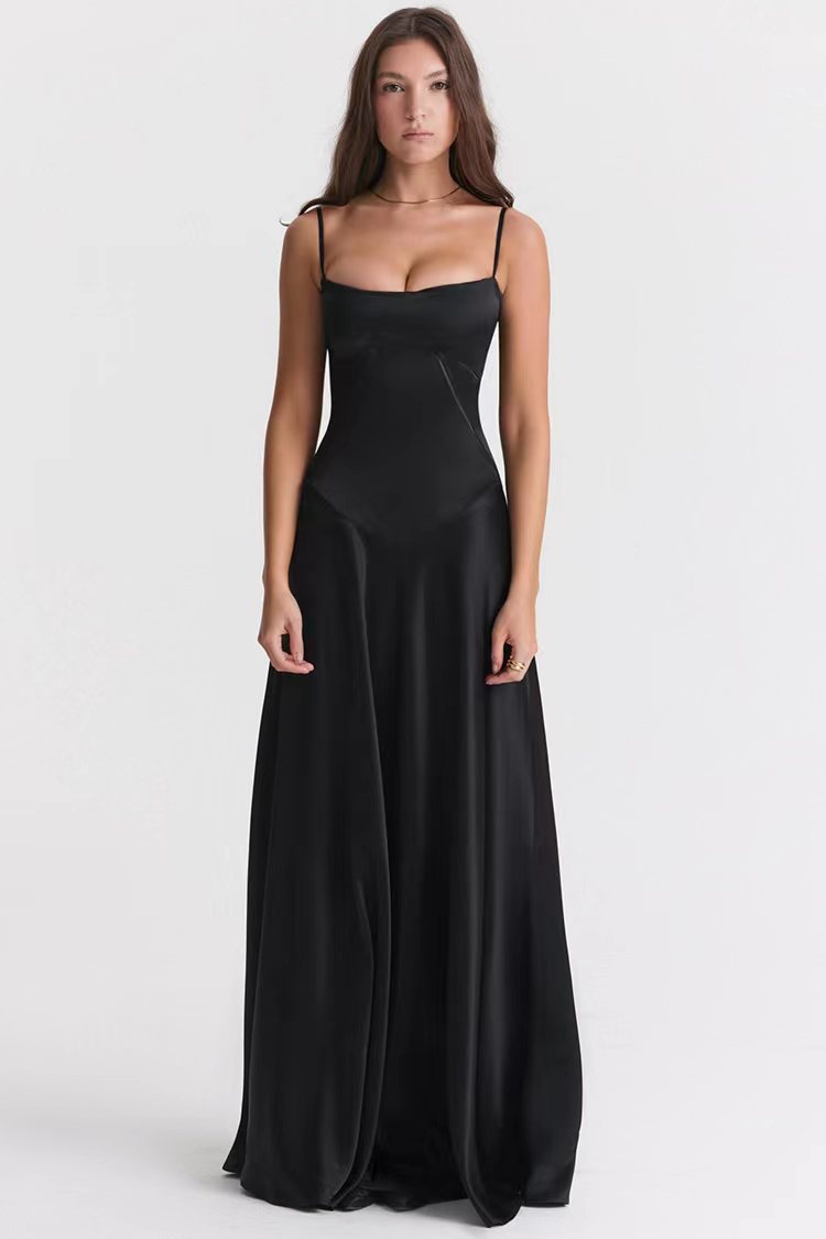Dress for women – Evening dress in satin look – Slim fit – Spaghetti straps – Open back