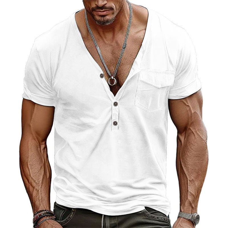Streetwave Mens Henley T Shirt Short Sleeve With Decorative Chest Pocket Modern Fit