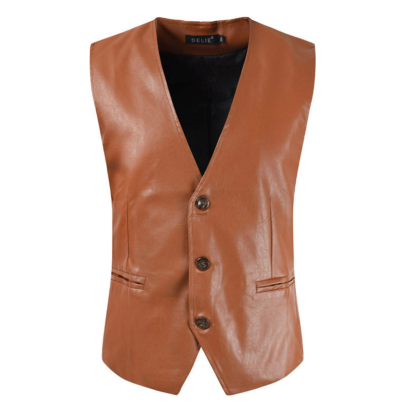 Street Wave Mens Premium Faux Leather Sleeveless Vest For Fashionable Urban Style