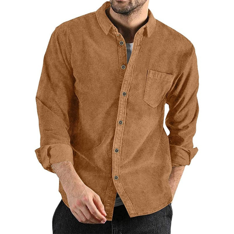 Corduroy Shirt For Men Street-Wave With Chest Pocket And Button Down Collar Casual Everyday Comfort