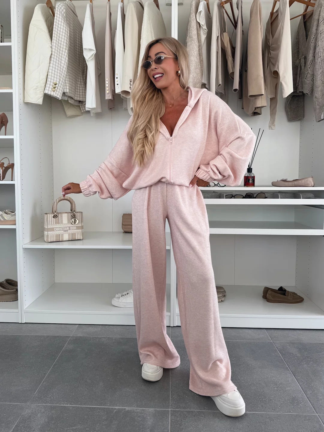 Street-wave Womens Fleece Loungewear Set With Hoodie For Cozy All Day Comfort Relaxed