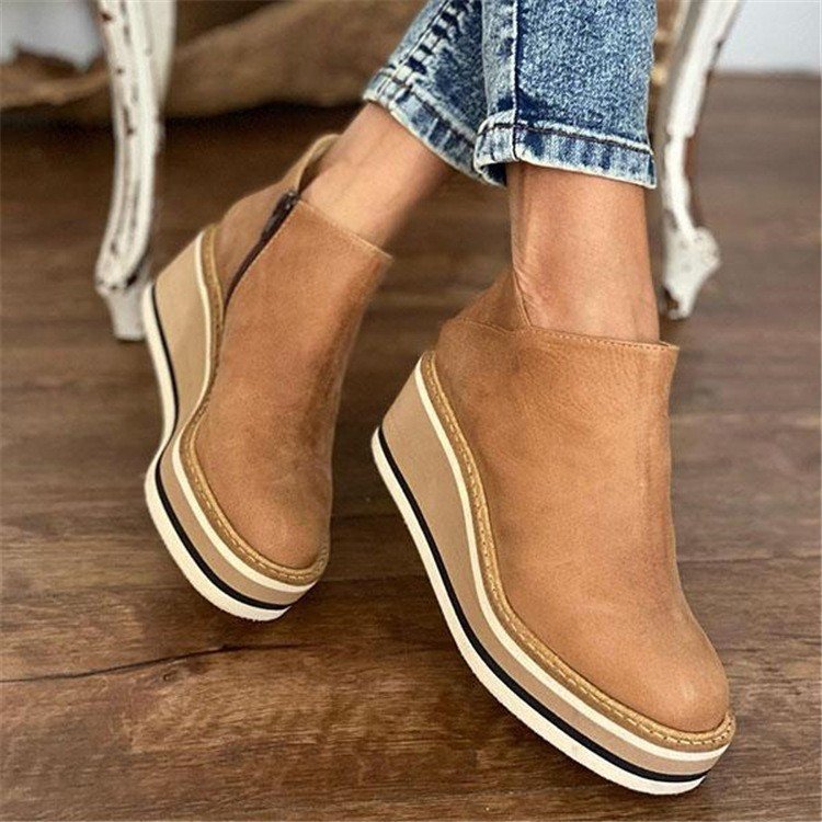 Street-wave Women Wedge Heel Ankle Boots Premium Leather Upper Zip Closure Comfortable All Day