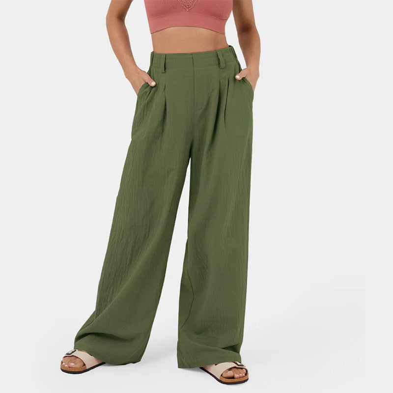 Street-wave Women's Wide-Leg Chino Pants With Elegant Pleats And Practical Side Pockets