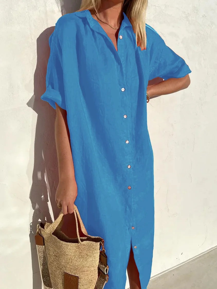 Shirt Dress Breathable Cotton Linen Blend Relaxed Fit Street Wave For Women
