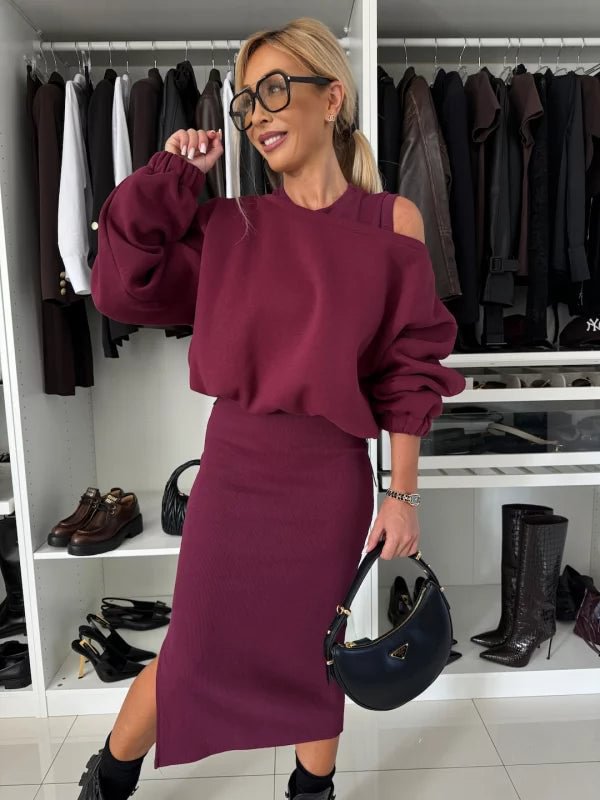 Street Wave Womens Fashion Sweatshirt And Midi Skirt Set For Modern Women With Lightweight Comfort