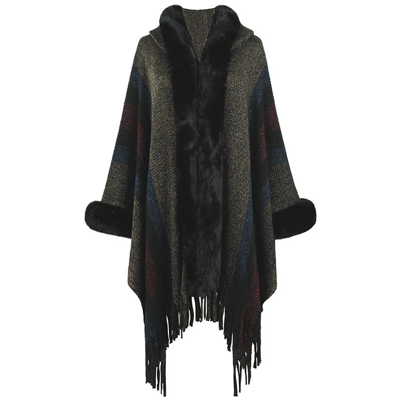 Poncho With Luxurious Faux Fur Collar By Street-Wave Women