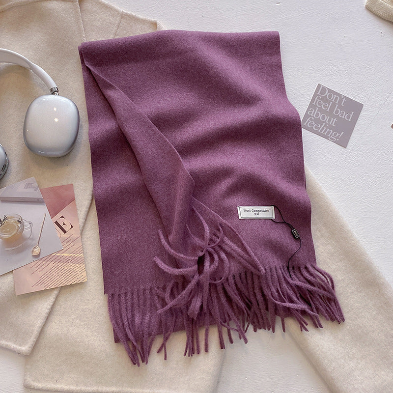 Women's Plain Tassel Scarf with Soft Fabric and Versatile Style