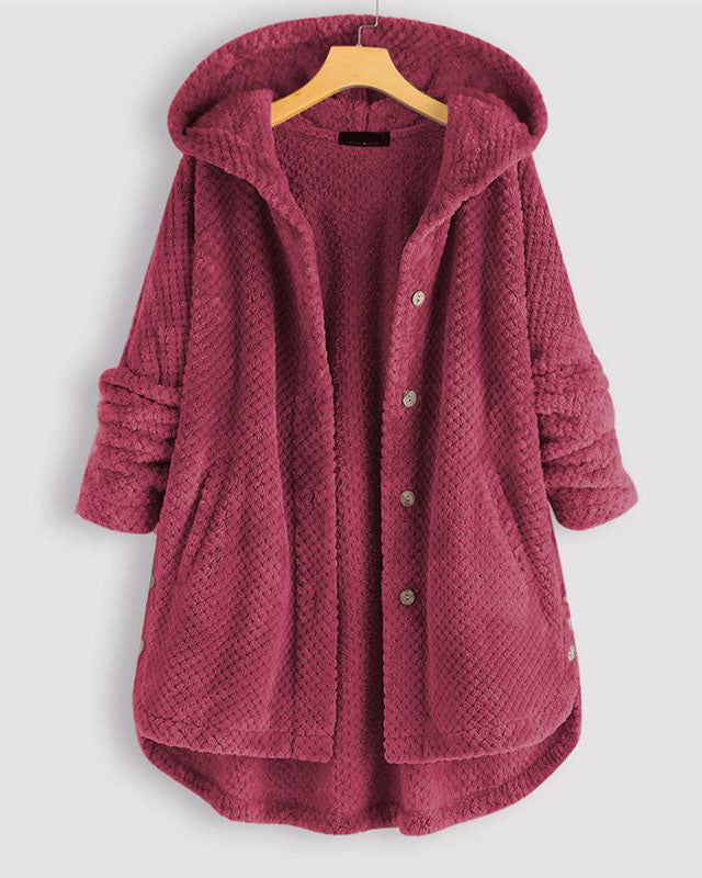 Street Wave Cozy Fleece Hooded Sweatshirt Jacket With Rounded Hem For Women Warm Comfort